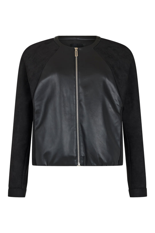 I'cona Faux Leather and Suede Zip Jacket in Black