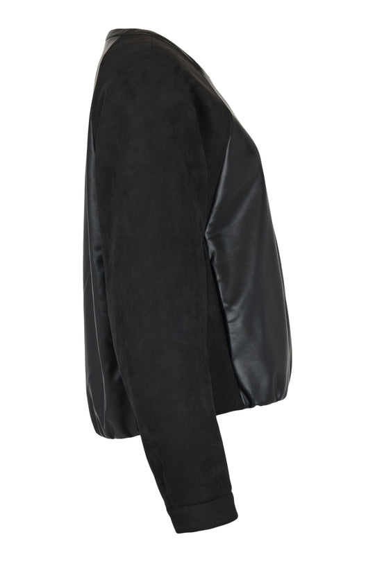 I'cona Faux Leather and Suede Zip Jacket in Black