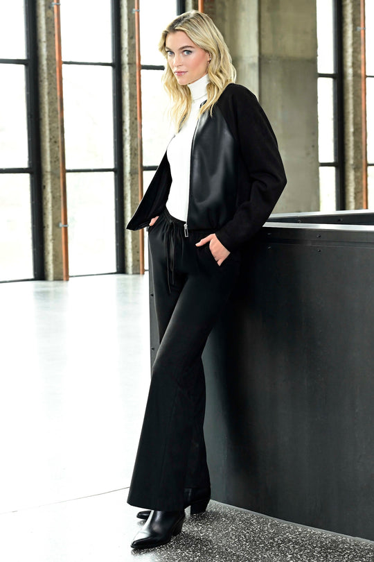 I'cona Faux Leather and Suede Zip Jacket in Black