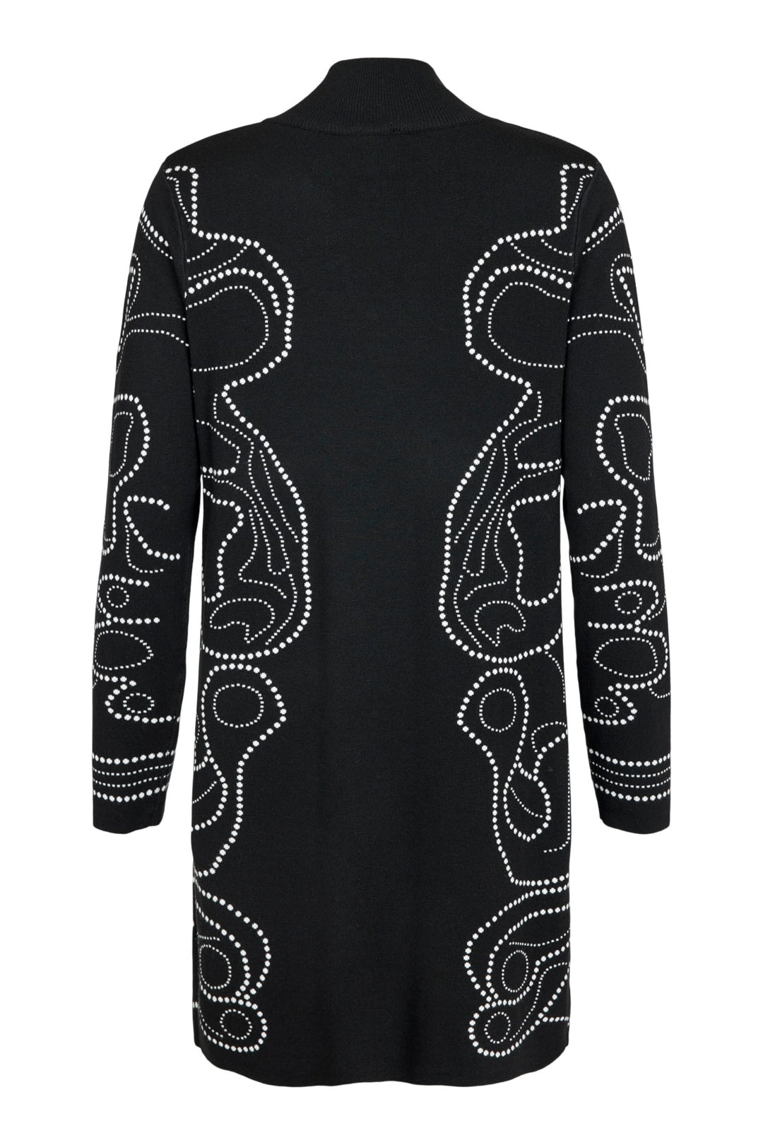 I'cona Abstract Dot Floral Long Knit Cardigan with Covered Placket in Black