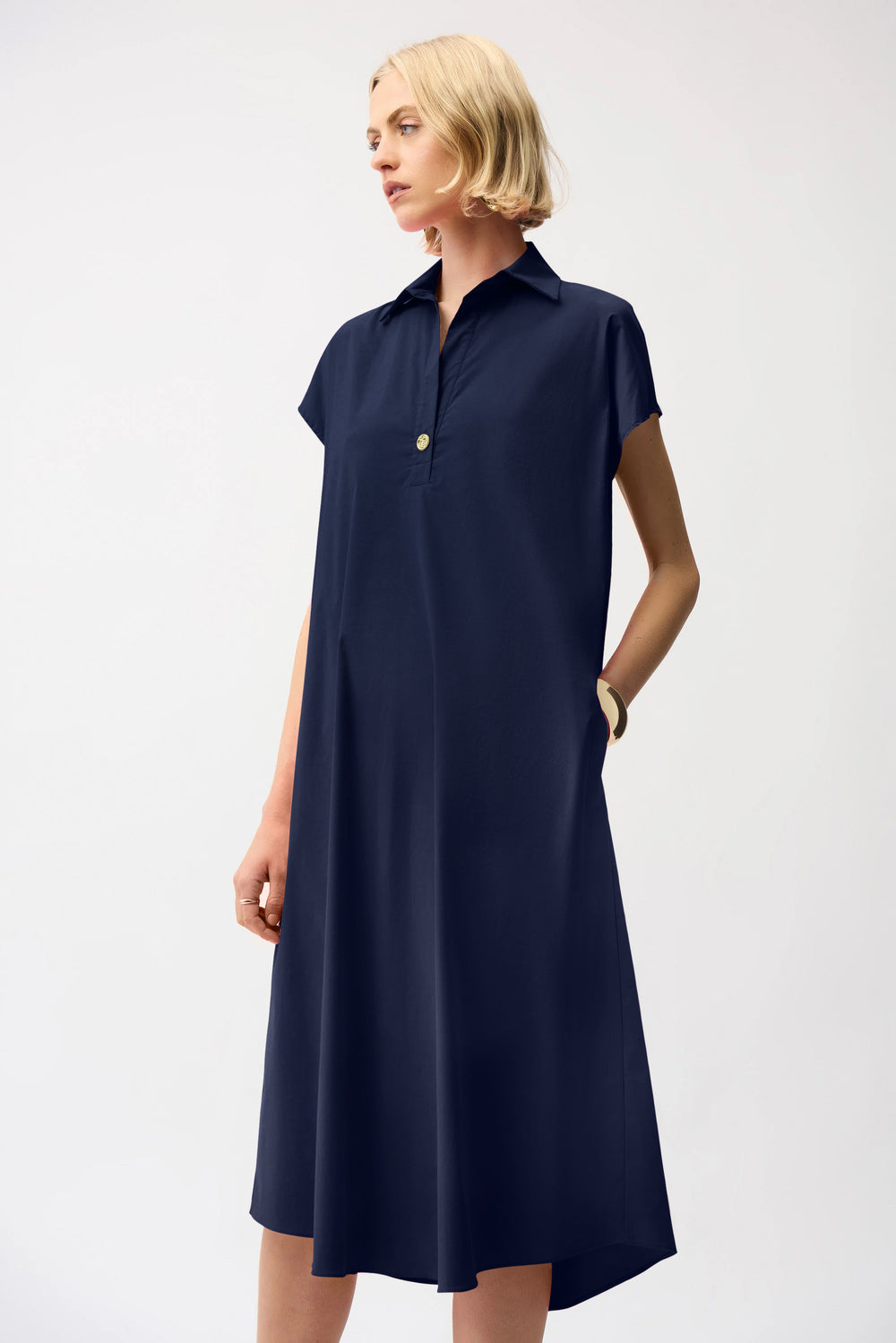 Joseph Ribkoff Stretch Poplin Trapeze Shirt Dress in Midnight