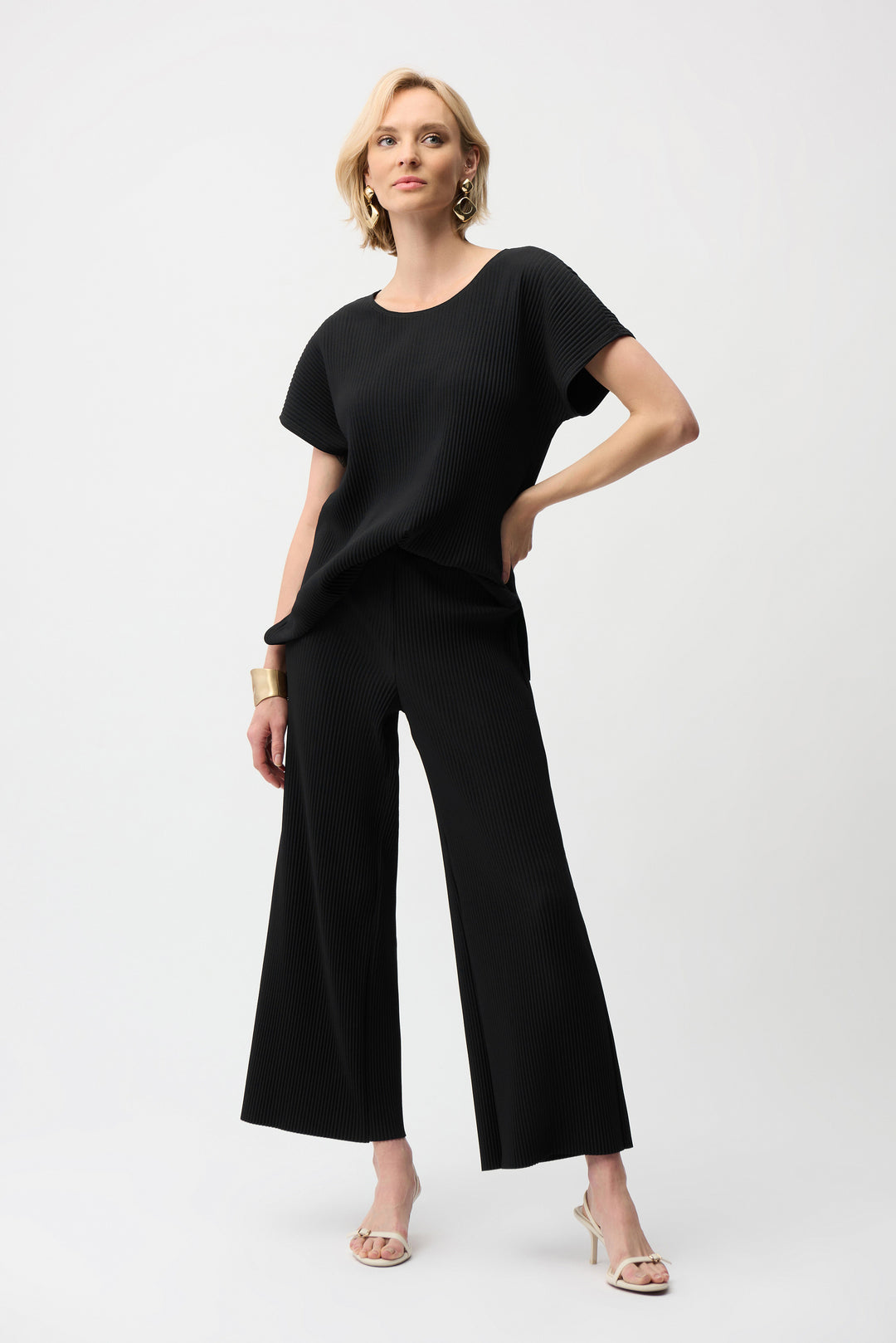 Joseph Ribkoff Pleated Scuba Crepe Pull On Wide Leg Pant in Black