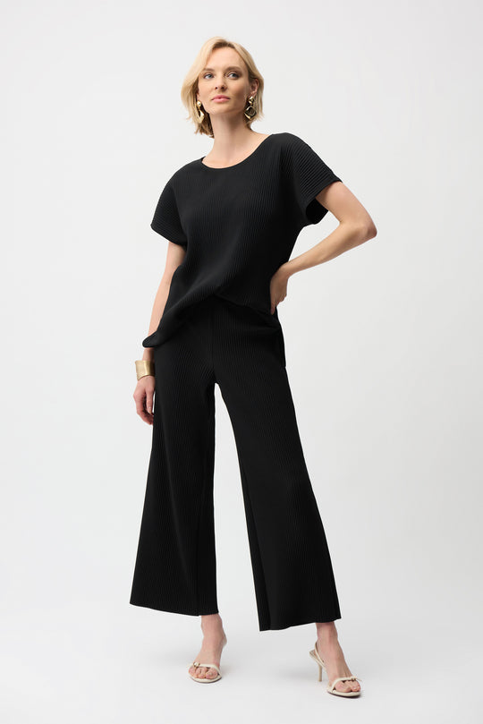Joseph Ribkoff Pleated Scuba Crepe Pull On Wide Leg Pant in Black