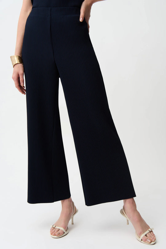 Joseph Ribkoff Pleated Scuba Crepe Pull On Wide Leg Pant in Midnight Blue