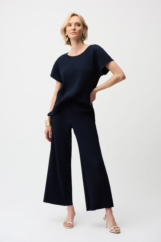 Joseph Ribkoff Pleated Scuba Crepe Pull On Wide Leg Pant in Midnight Blue