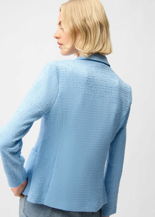 front view of plus size Joseph Ribkoff Fitted Blazer with Notch Collar in Sky Blue