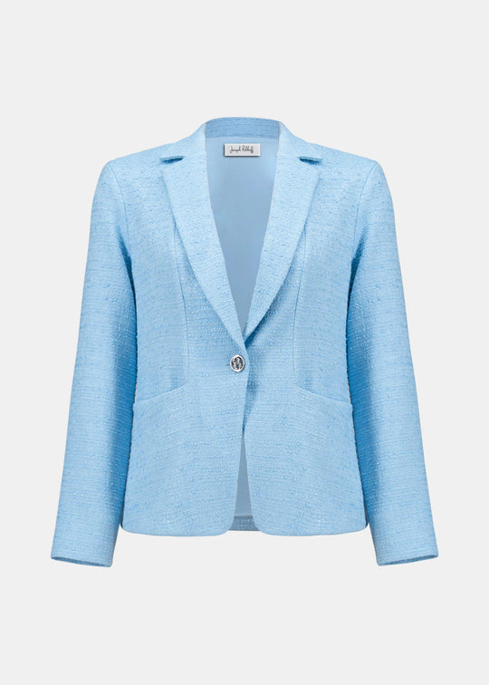 front view of plus size Joseph Ribkoff Fitted Blazer with Notch Collar in Sky Blue