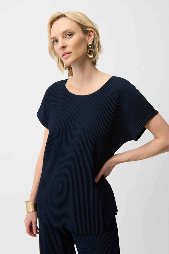 Joseph Ribkoff Pleated Scuba Crepe Boxy Top in Midnight Blue