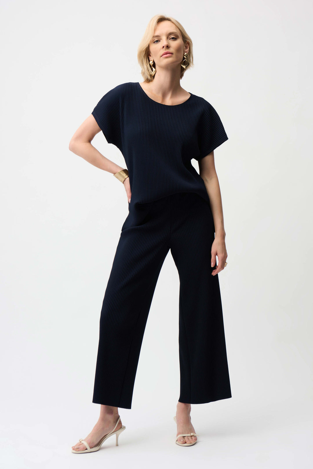 Joseph Ribkoff Pleated Scuba Crepe Boxy Top in Midnight Blue