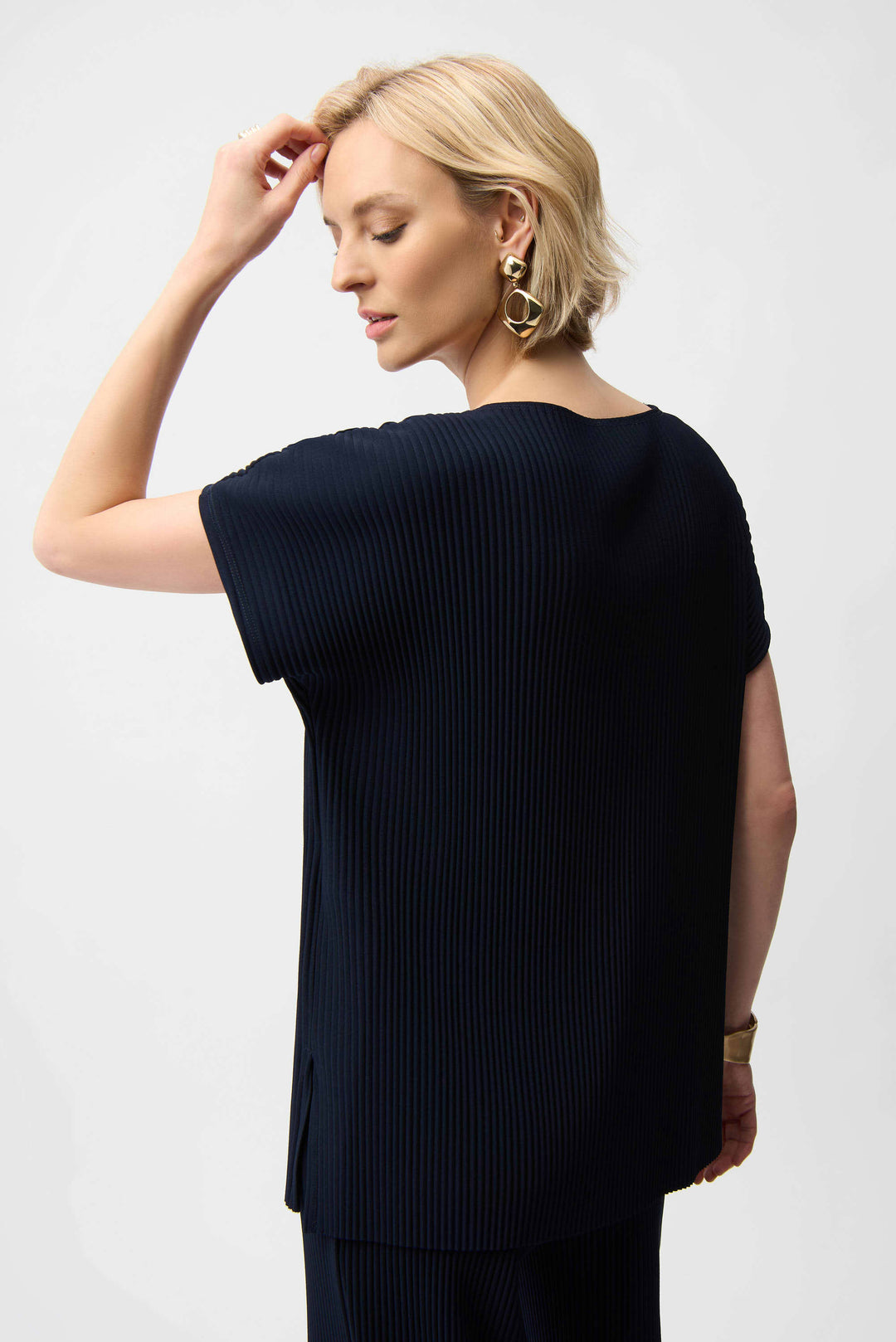 Joseph Ribkoff Pleated Scuba Crepe Boxy Top in Midnight Blue