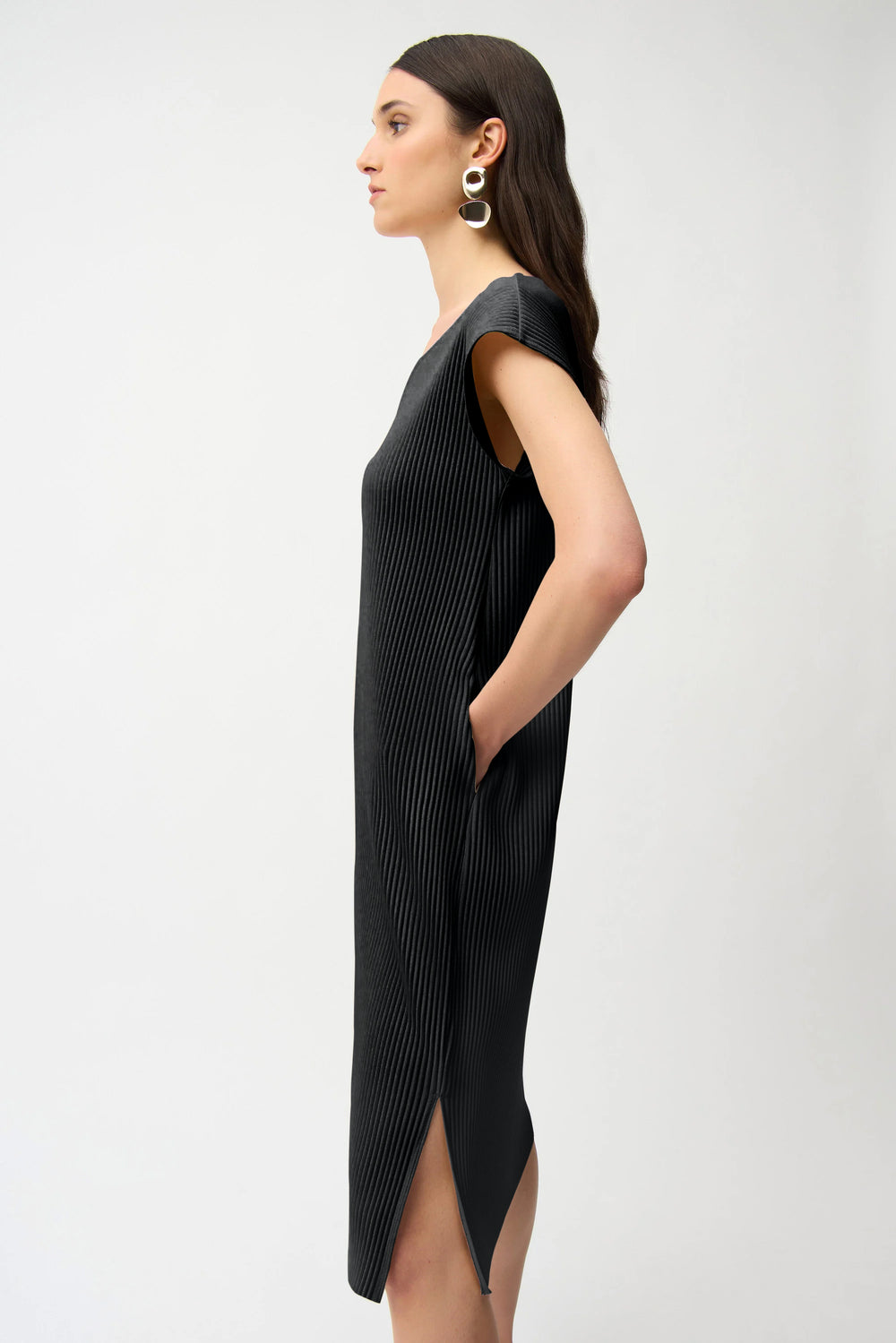 Joseph Ribkoff Pleated Scuba Crepe Dress with Pockets in Black