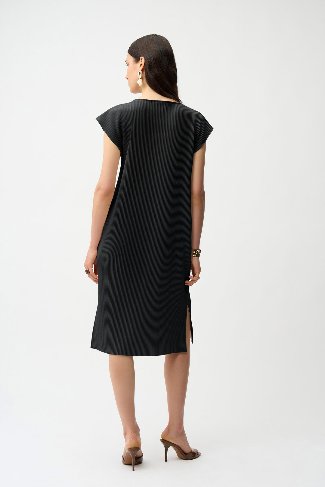 Joseph Ribkoff Pleated Scuba Crepe Dress with Pockets in Black
