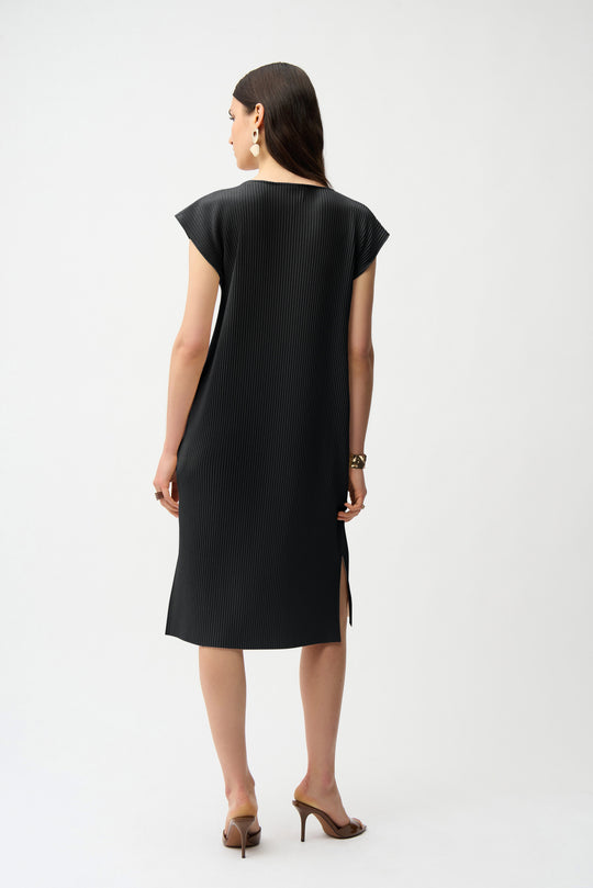 Joseph Ribkoff Pleated Scuba Crepe Dress with Pockets in Black