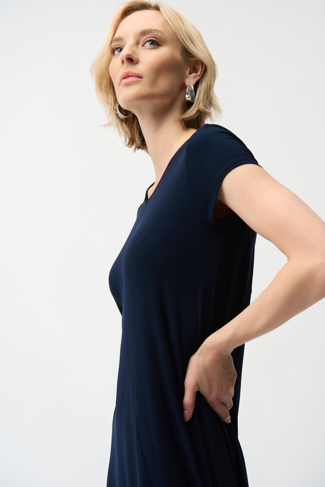 Joseph Ribkoff Silky Knit Cocoon Short Sleeve Dress in Midnight