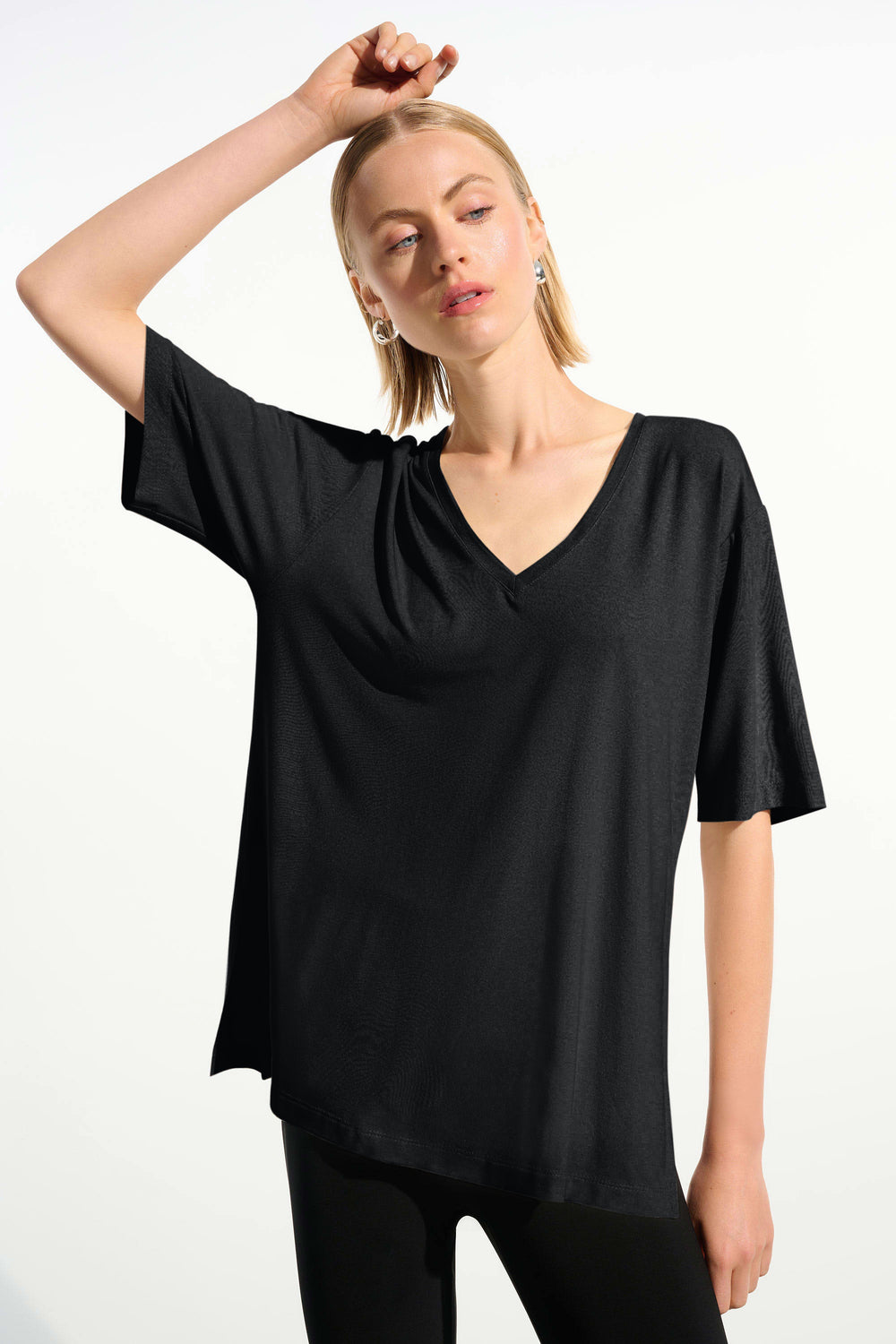 Joseph Ribkoff Sport V-Neck Jersey Boxy Tunic in Black