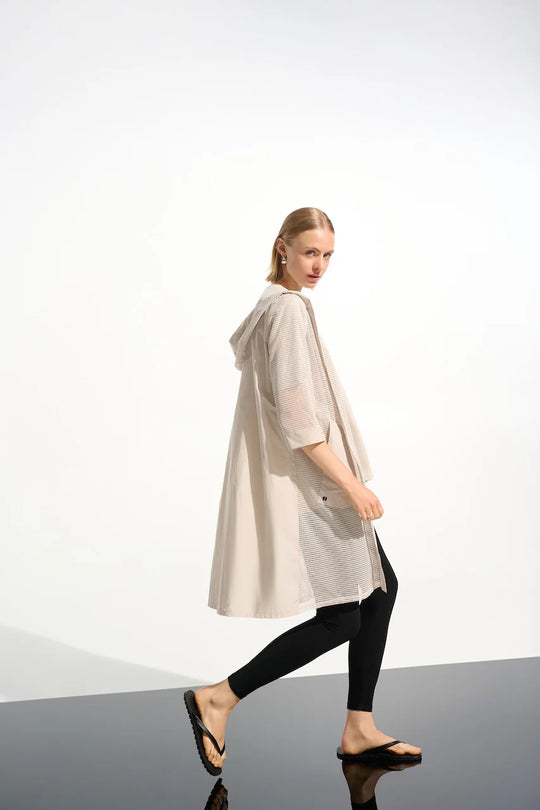 Joseph Ribkoff Sport Memory & Mesh Hooded Coverup Cardigan in Moonstone
