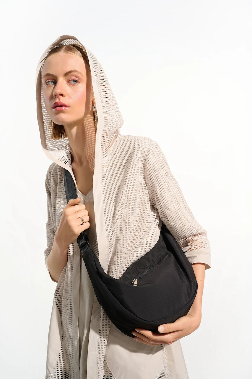 Joseph Ribkoff Sport Memory & Mesh Hooded Coverup Cardigan in Moonstone
