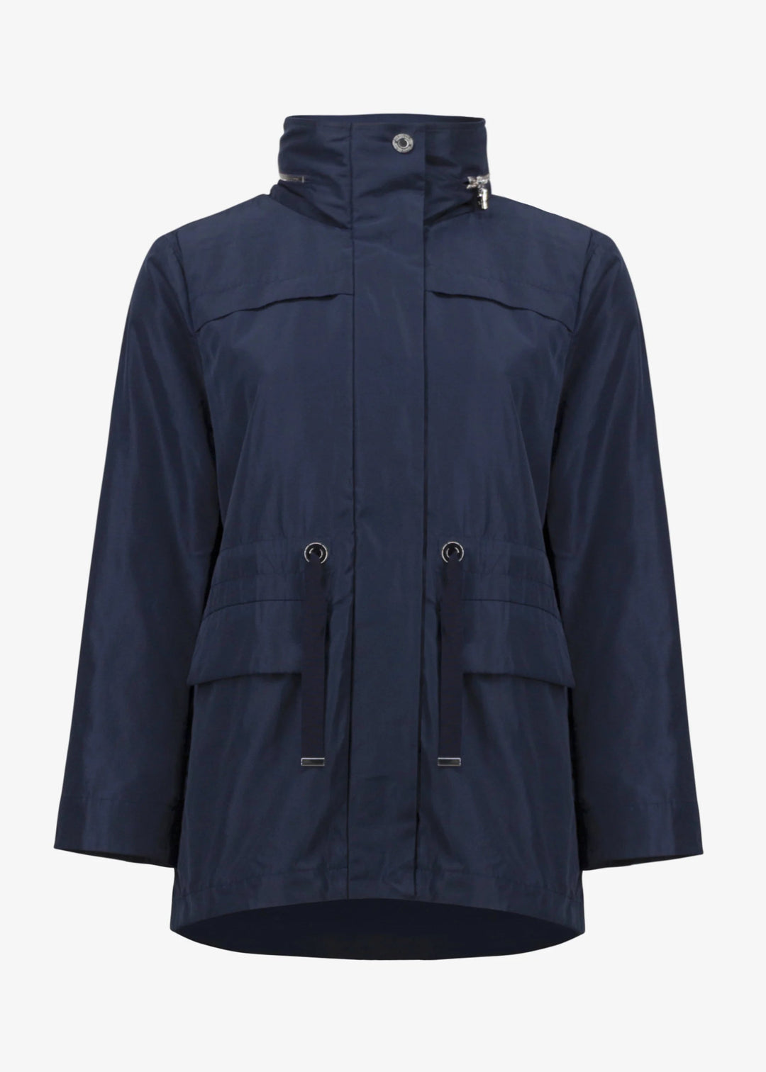 front view of plus size Joseph Ribkoff Memory Taffeta Waterproof Anorak in Indigo