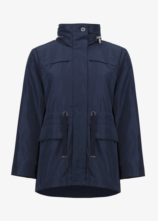 front view of plus size Joseph Ribkoff Memory Taffeta Waterproof Anorak in Indigo