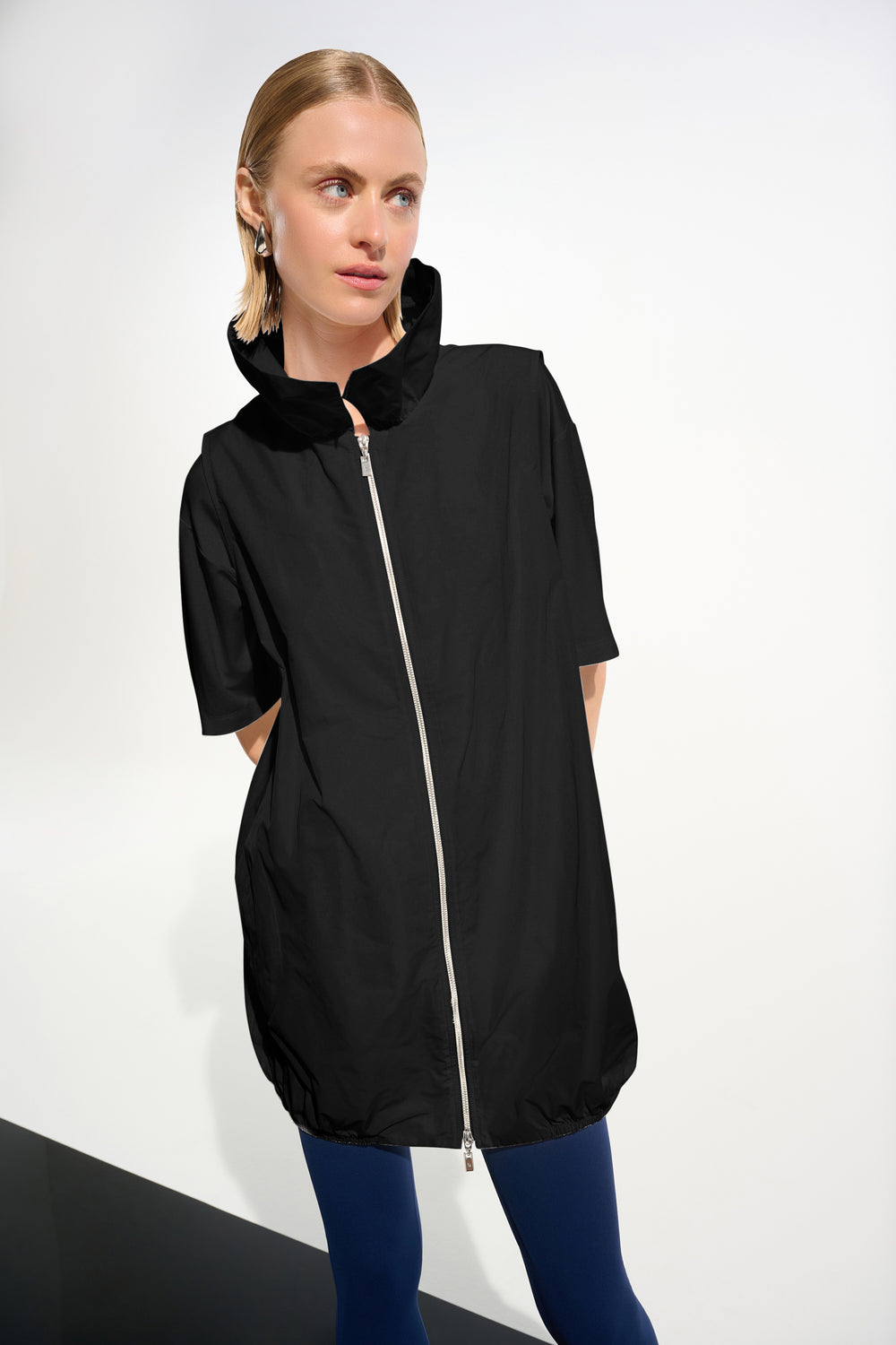 Joseph Ribkoff Sport Zip Front Memory Taffeta Vest with Shirred Collar in Black