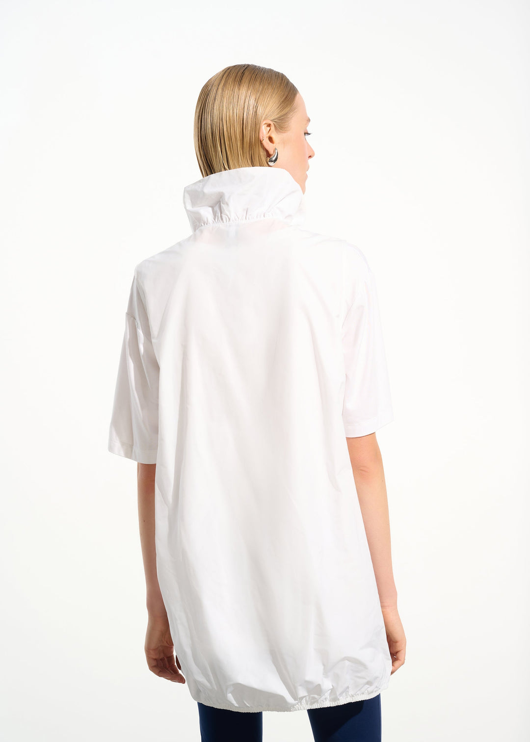 back view of plus size Joseph Ribkoff Zip Front Memory Taffeta Vest with Shirred Collar in White