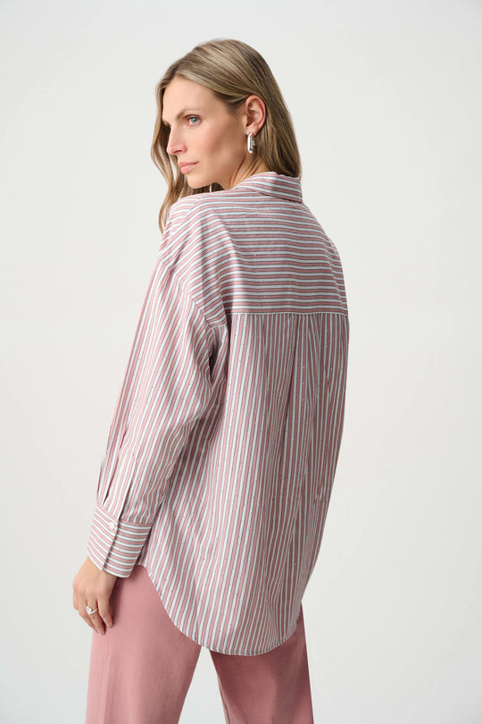Joseph Ribkoff striped long-sleeve button-up shirt, pink and cream, back view