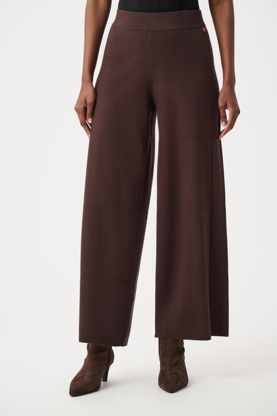 Mocha brushed viscose culotte pants, wide-leg with high waistband and front pockets