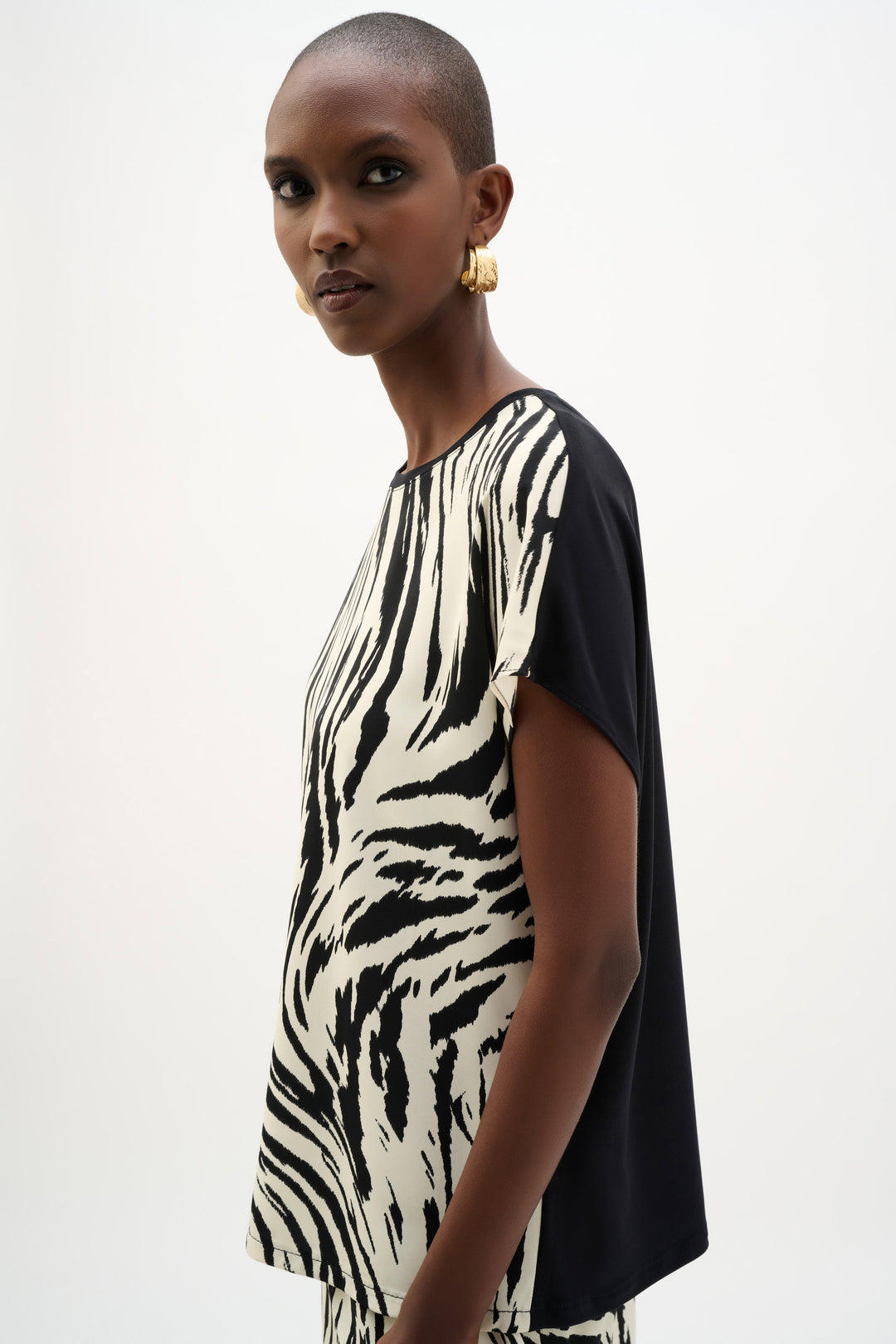 Joseph Ribkoff Animal Print Top with Jersey Back in Beige Multi