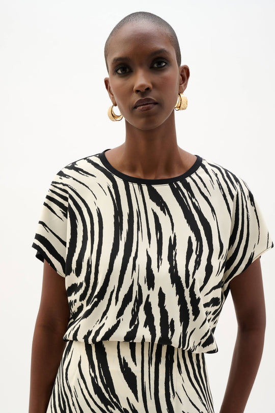 Joseph Ribkoff Animal Print Top with Jersey Back in Beige Multi