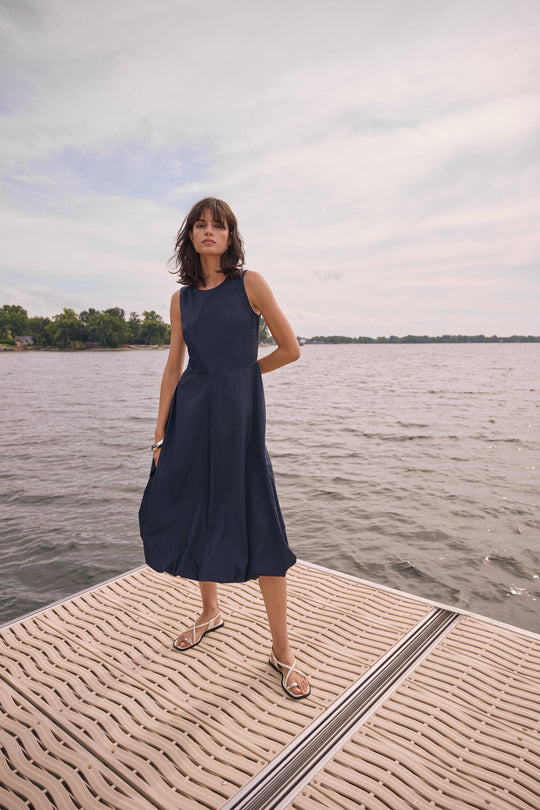Joseph Ribkoff Parachute A Line Dress with Bubble Hem in Midnight