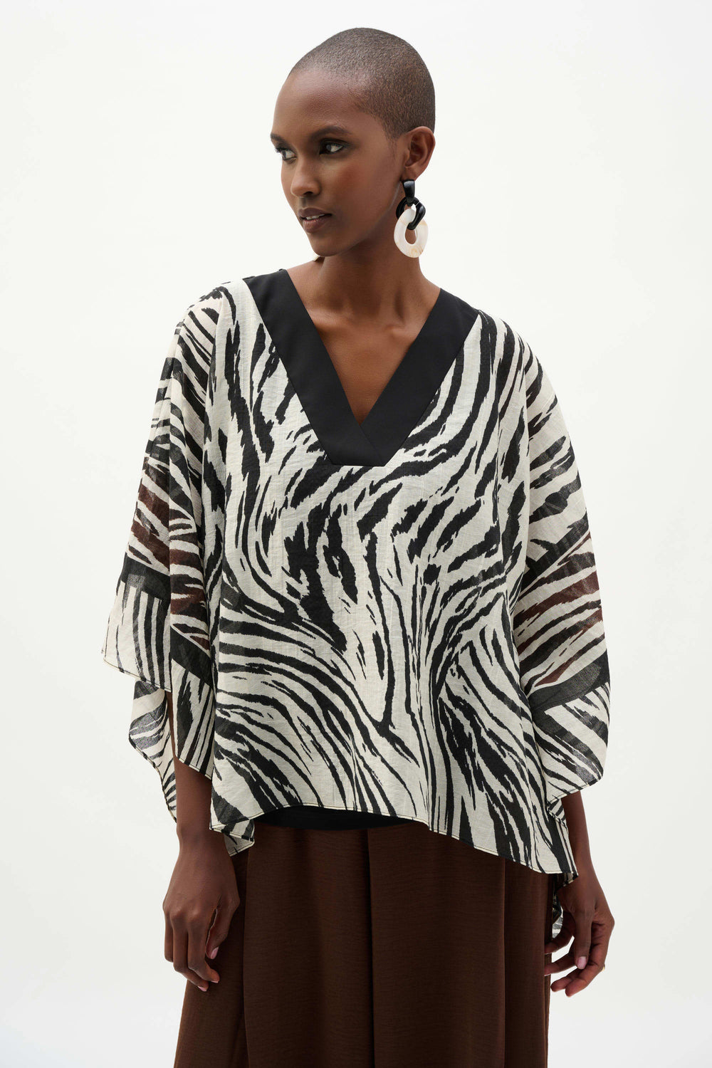 Joseph Ribkoff Animal Print and Silky Knit Poncho Top in Beige Multi