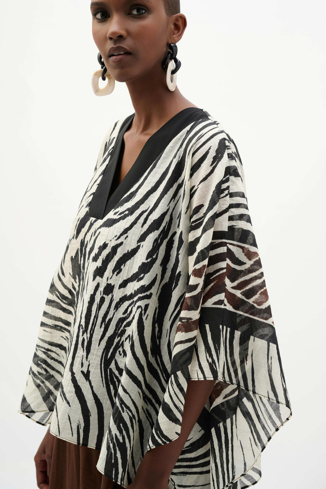 Joseph Ribkoff Animal Print and Silky Knit Poncho Top in Beige Multi