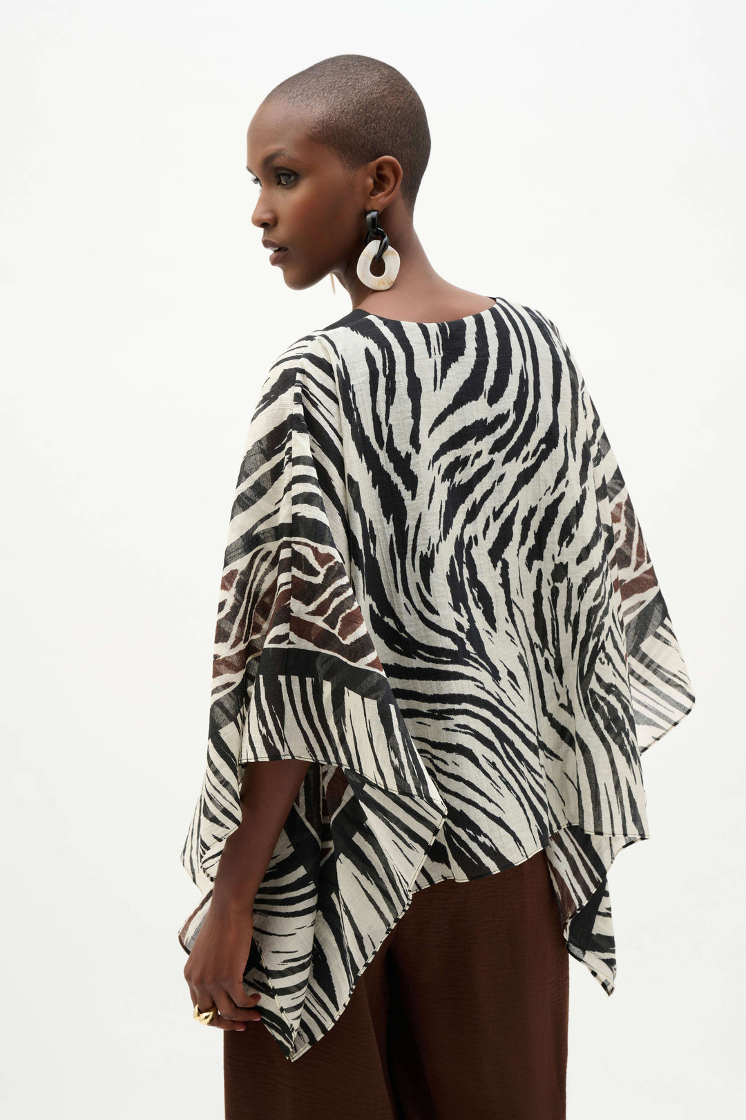 Joseph Ribkoff Animal Print and Silky Knit Poncho Top in Beige Multi