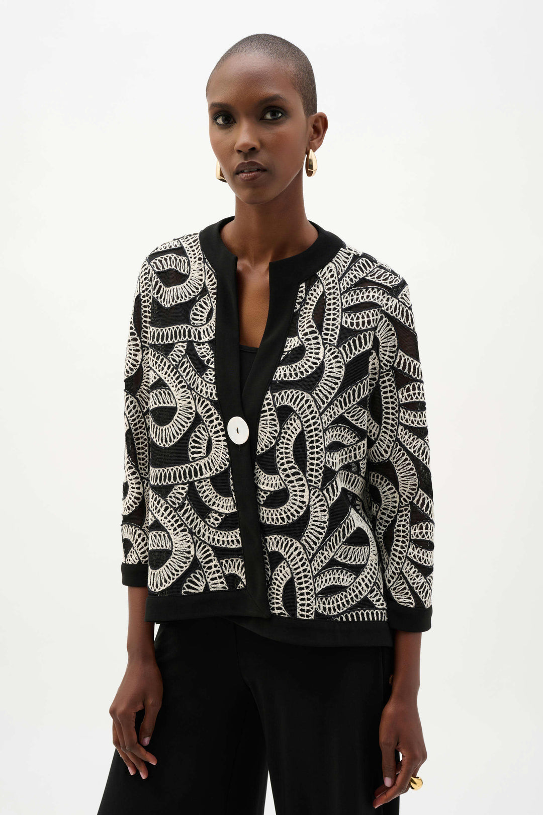 Joseph Ribkoff Novelty Mesh Abstract Part Swing Jacket in Black off White