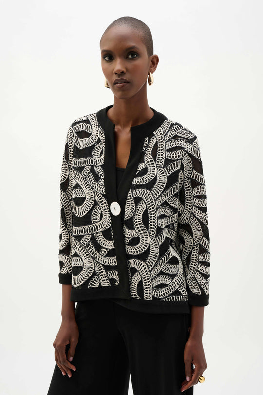 Joseph Ribkoff Novelty Mesh Abstract Part Swing Jacket in Black off White