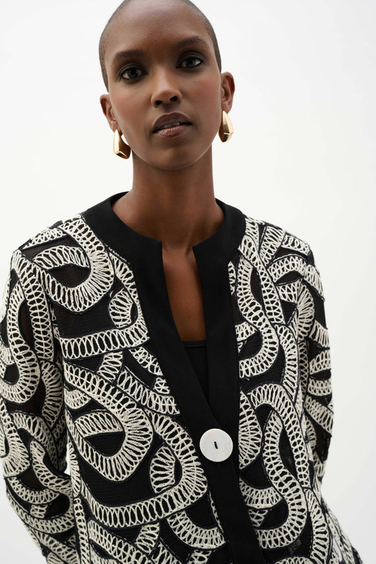Joseph Ribkoff Novelty Mesh Abstract Part Swing Jacket in Black off White