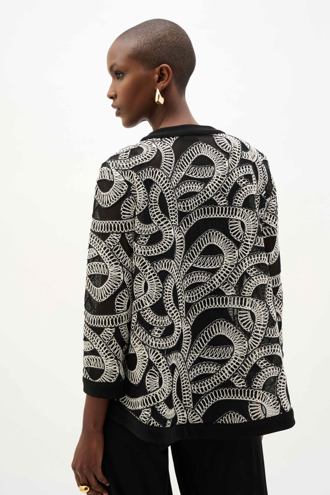 Joseph Ribkoff Novelty Mesh Abstract Part Swing Jacket in Black off White