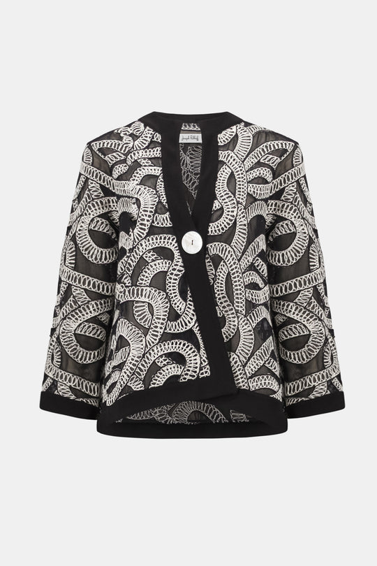 Joseph Ribkoff Novelty Mesh Abstract Part Swing Jacket in Black off White