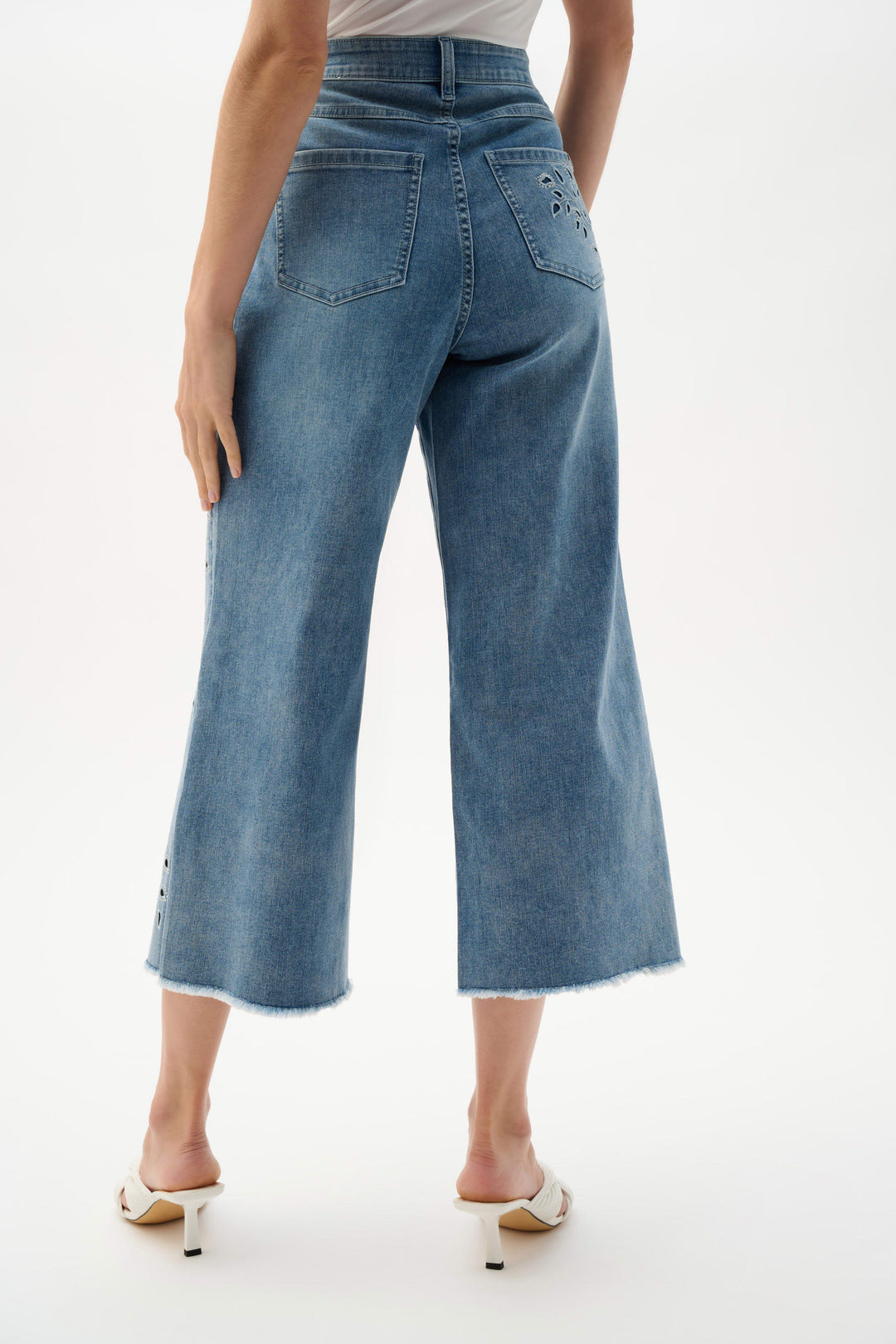 Joseph Ribkoff Repreve Denim Wide leg Crop with Embroidery in Lt Blue Denim