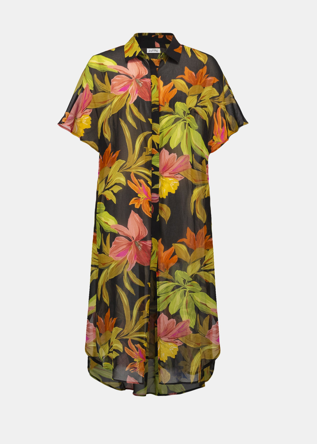 Floral dress with colorful pattern on a white background