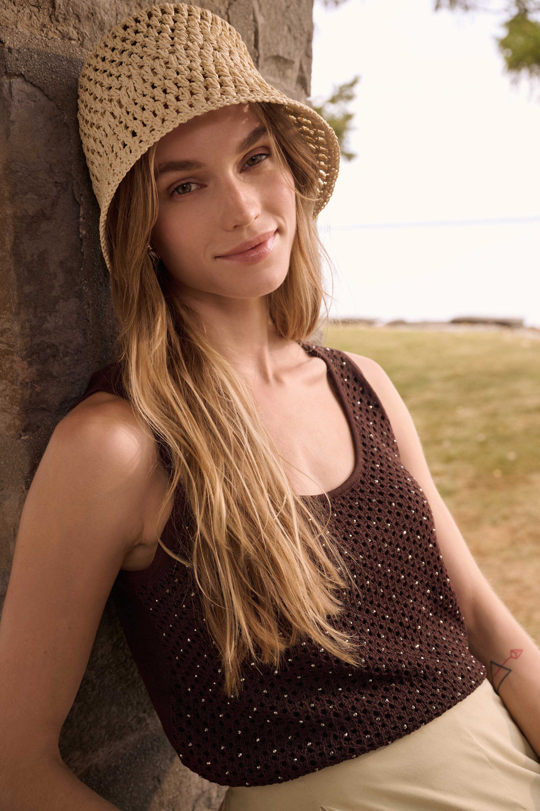 Joseph Ribkoff Embellished Knit Camisole in Mahogany