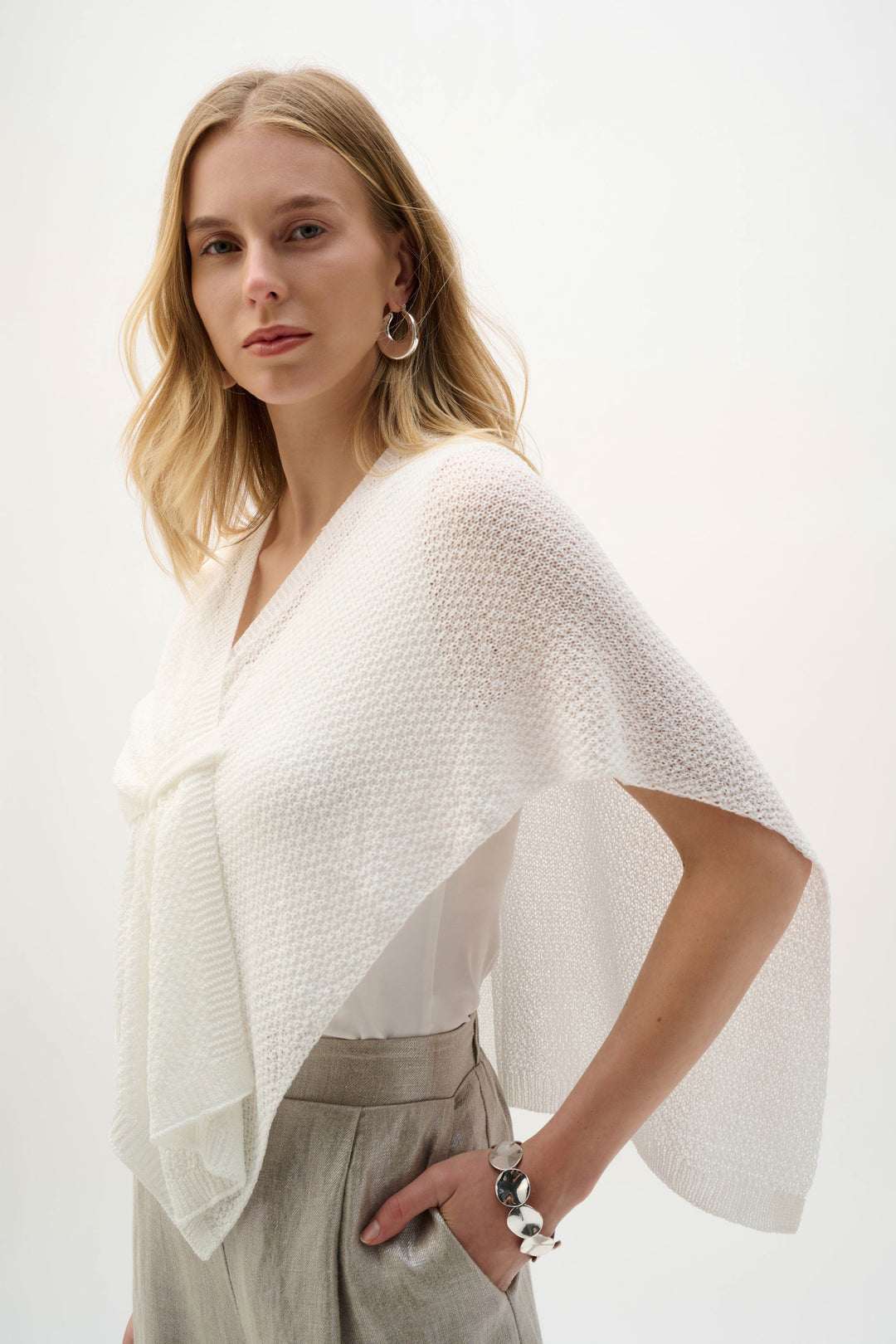 Joseph Ribkoff Soft Knit Draped Pull Through Cover Up in Vanilla
