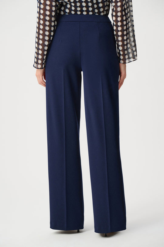 Joseph Ribkoff indigo wide-leg pants, back view with tailored waistband