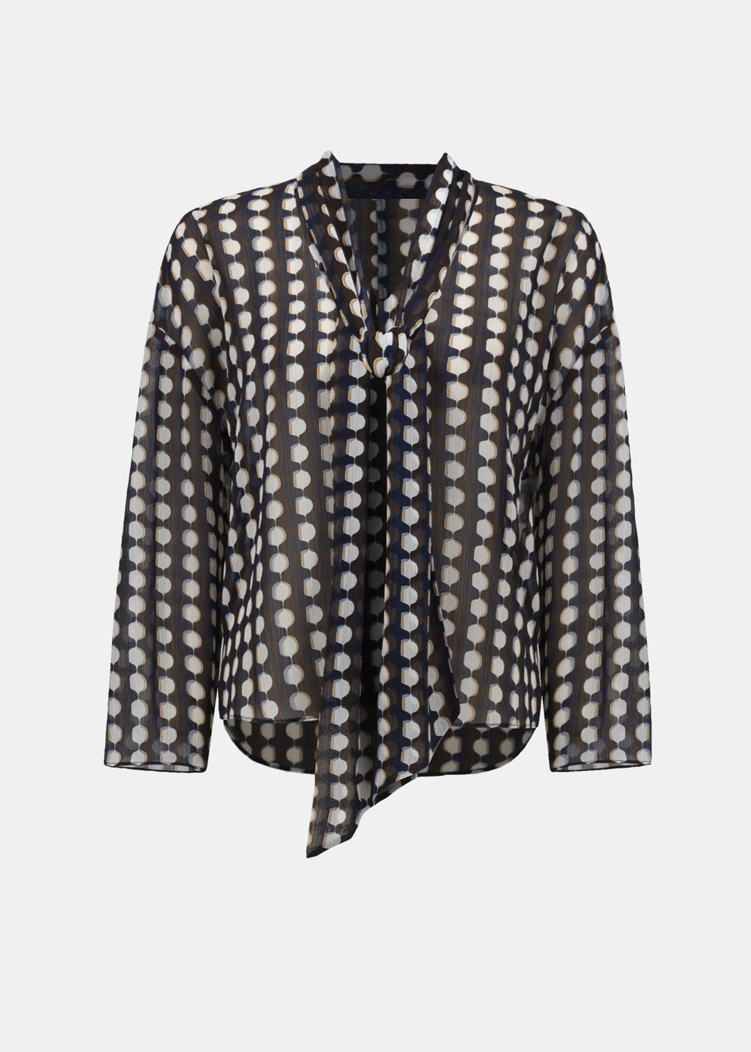 Joseph Ribkoff Chiffon Geo Print Tie Neck Blouse in Brown Multi