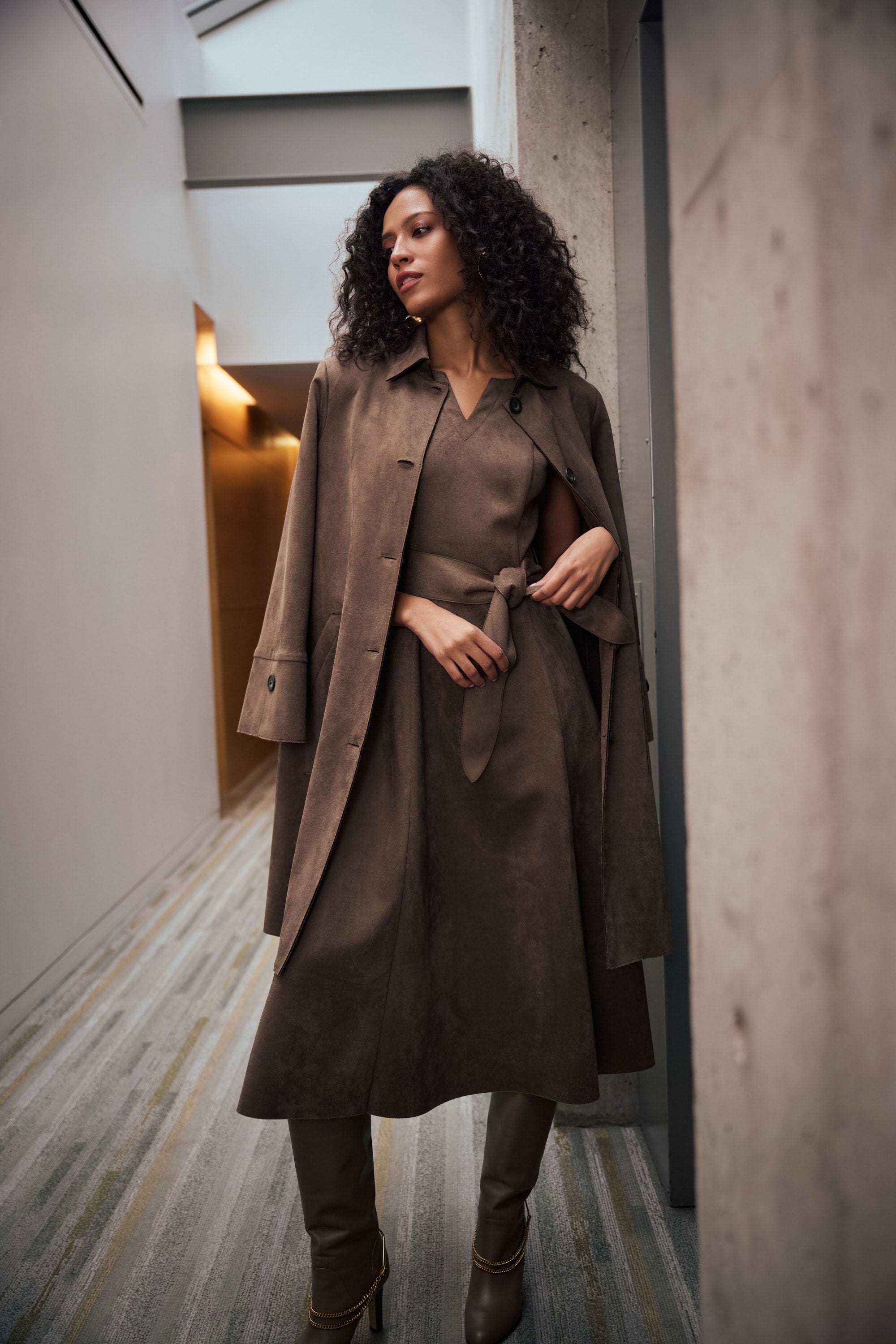 Joseph Ribkoff Scuba Suede Straight Button Front Coat with Shirt