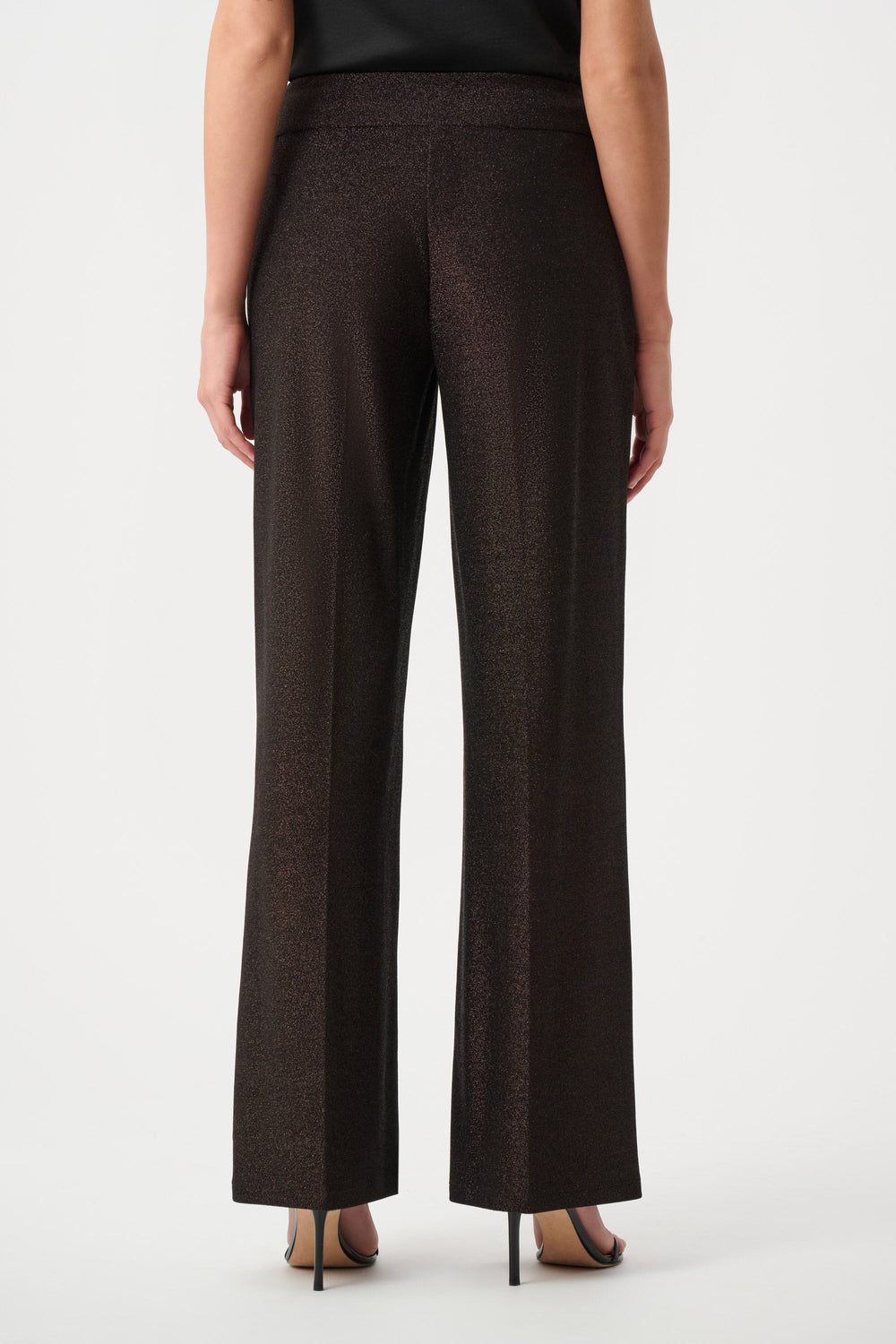 Wide leg dress pants with sparkle knit texture, back view on model