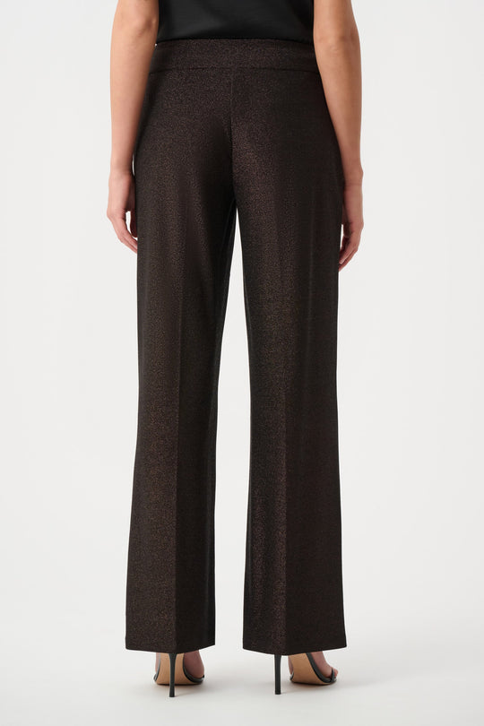 Wide leg dress pants with sparkle knit texture, back view on model
