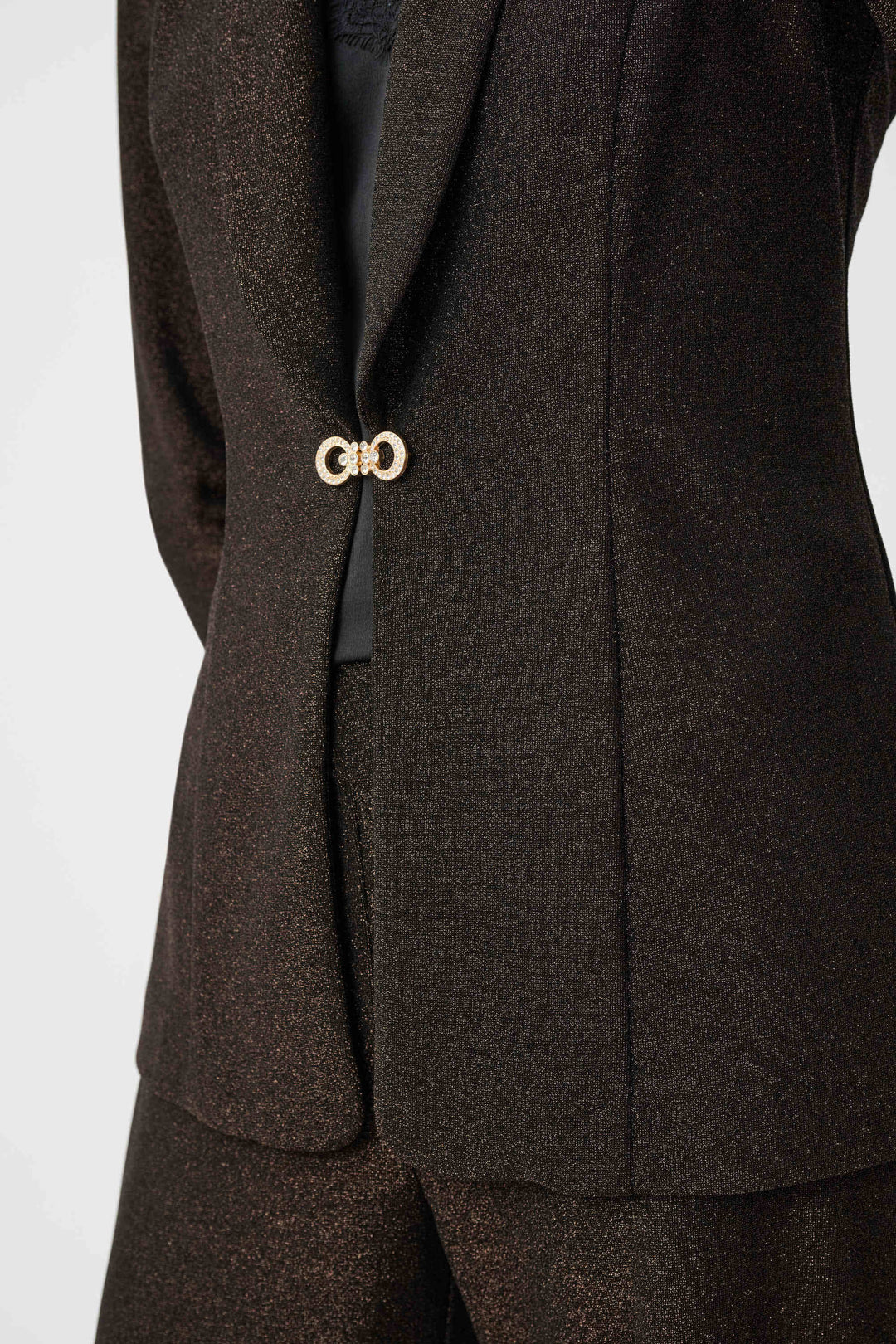 Joseph Ribkoff Sparkle Knit Shawl Collar Fitted Blazer in Bronze
