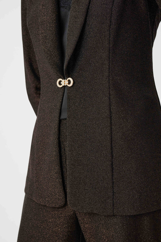 Joseph Ribkoff Sparkle Knit Shawl Collar Fitted Blazer in Bronze