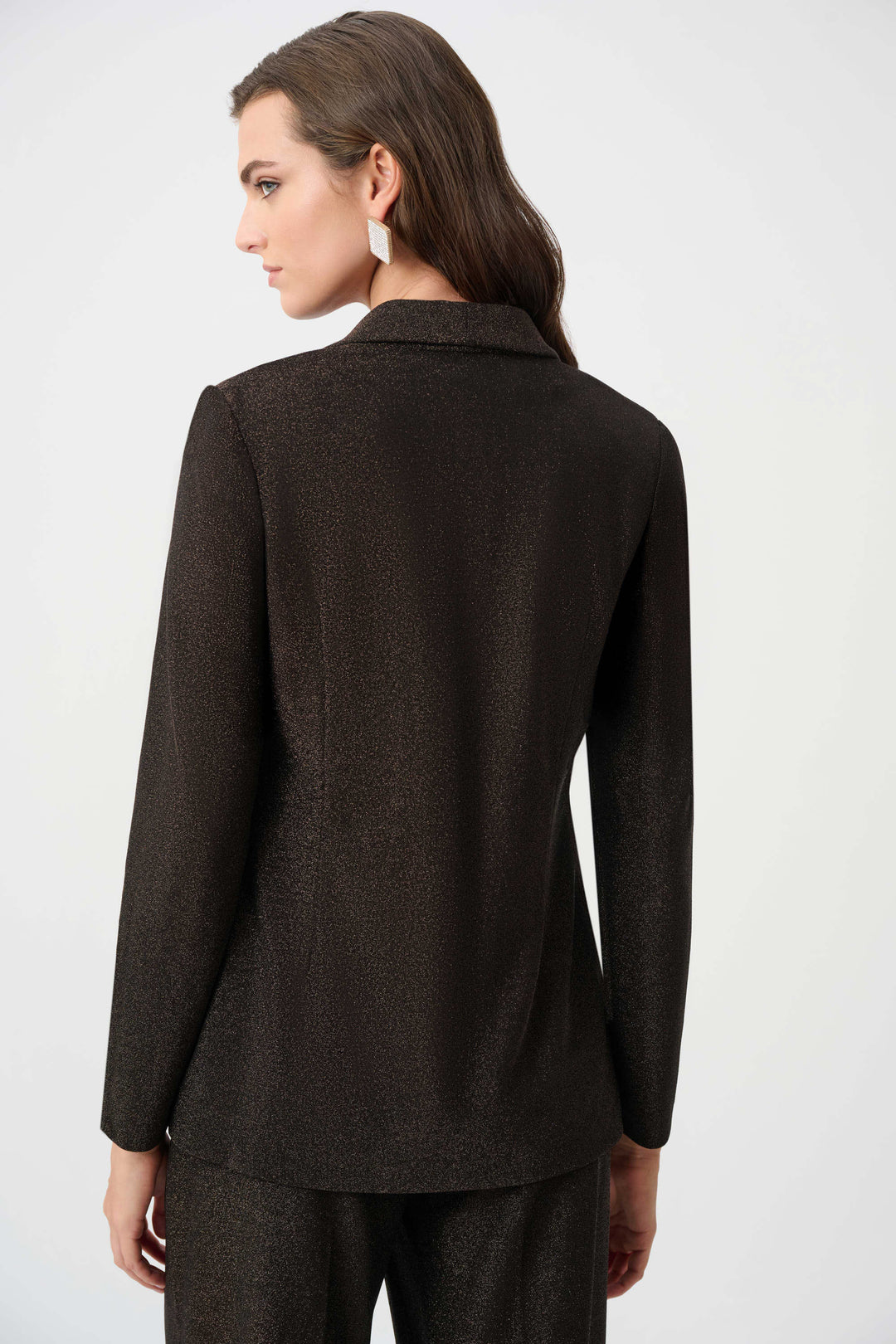 Joseph Ribkoff Sparkle Knit Shawl Collar Fitted Blazer in Bronze